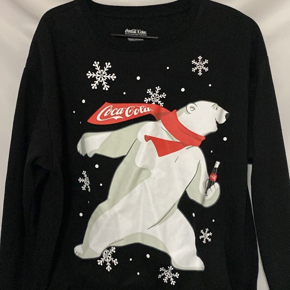 Coca Cola Black Sweatshirt  with Polar Bear and Snowflakes Junior women size XL - Picture 4 of 8